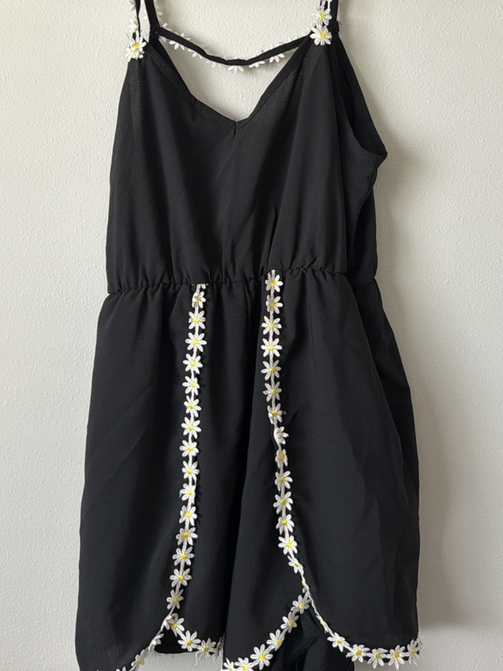 Black Daisy-Trim Romper